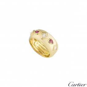 Cartier 18k Yellow Gold Diamond & Ruby Dress Ring